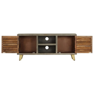 vidaXL Meuble TV en bois de manguier massif gris avec laiton 110x30x48 cm