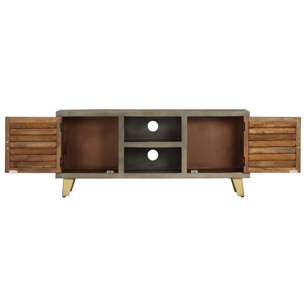 vidaXL Meuble TV en bois de manguier massif gris avec laiton 110x30x48 cm