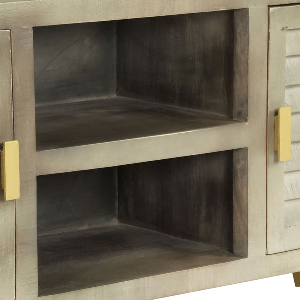 vidaXL Meuble TV en bois de manguier massif gris avec laiton 110x30x48 cm