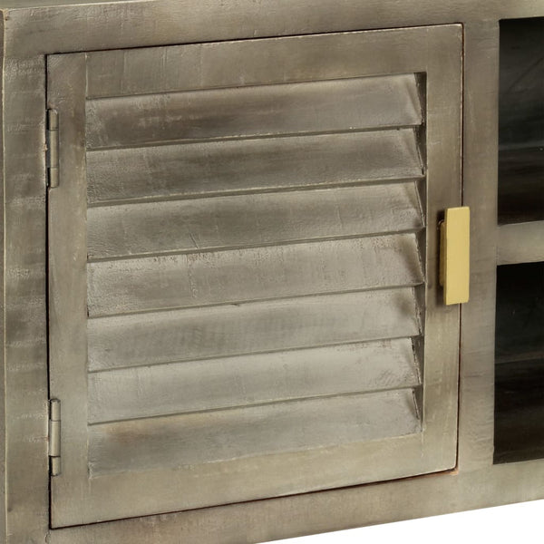 vidaXL Meuble TV en bois de manguier massif gris avec laiton 110x30x48 cm