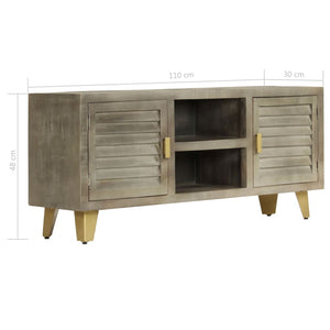 vidaXL Meuble TV en bois de manguier massif gris avec laiton 110x30x48 cm