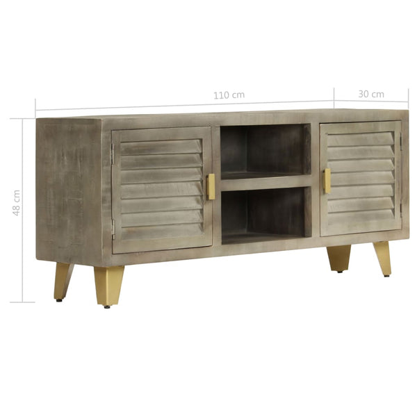 vidaXL Meuble TV en bois de manguier massif gris avec laiton 110x30x48 cm
