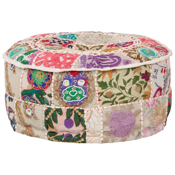 vidaXL Pouf rond en patchwork coton fait à la main 40x20 cm Beige