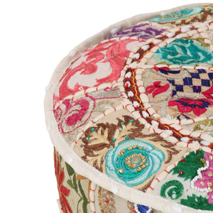 Patchwork Sitzpouf Rund Baumwolle Handgefertigt 40x20 cm Beige