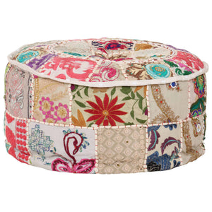 vidaXL Pouf rond en patchwork coton fait à la main 40x20 cm Beige