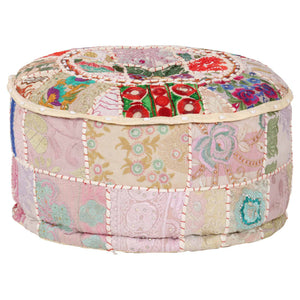 Patchwork Sitzpouf Rund Baumwolle Handgefertigt 40x20 cm Beige
