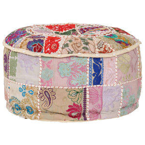 Patchwork Sitzpouf Rund Baumwolle Handgefertigt 40x20 cm Beige