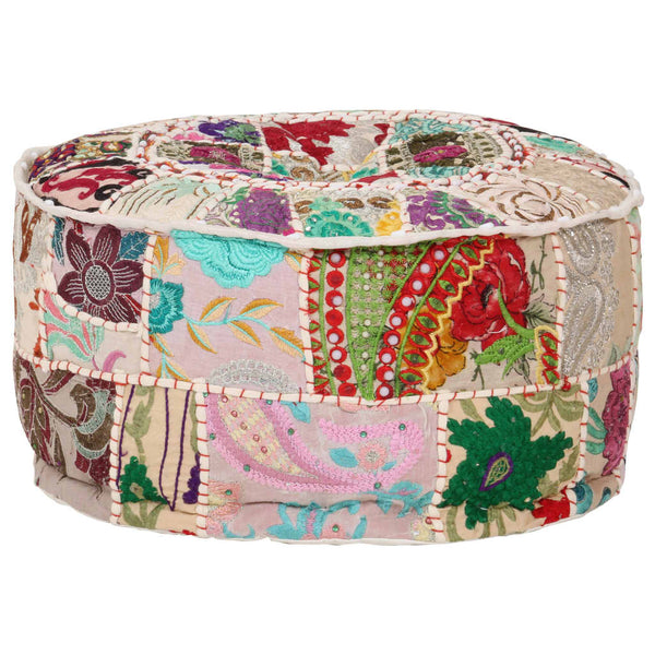 vidaXL Pouf rond en patchwork coton fait à la main 40x20 cm Beige