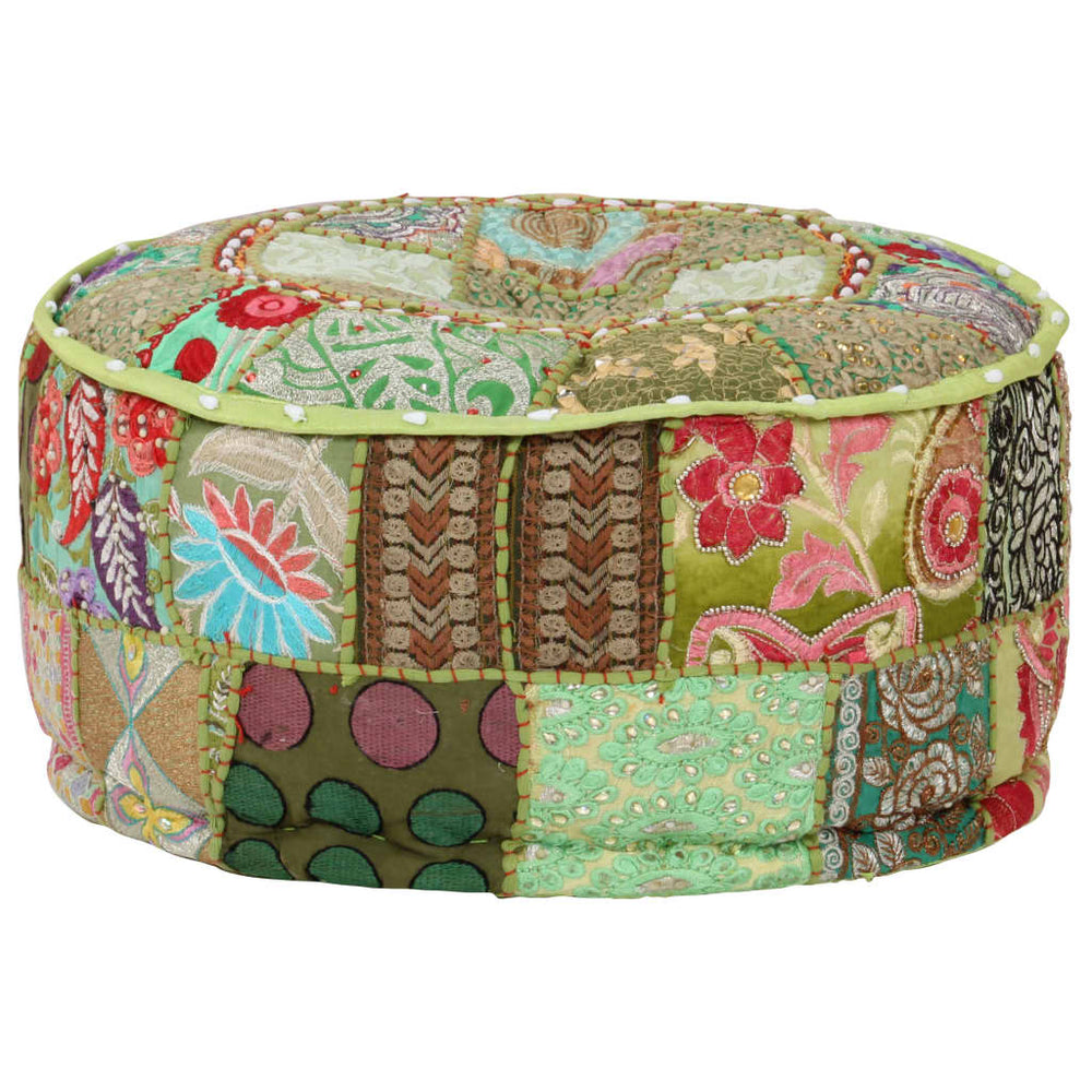 Patchwork Sitzpouf Rund Baumwolle Handgefertigt 40x20 cm Grün