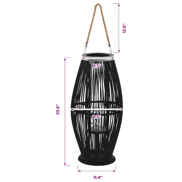 Hängender Kerzenleuchter Bambus Schwarz 60 cm