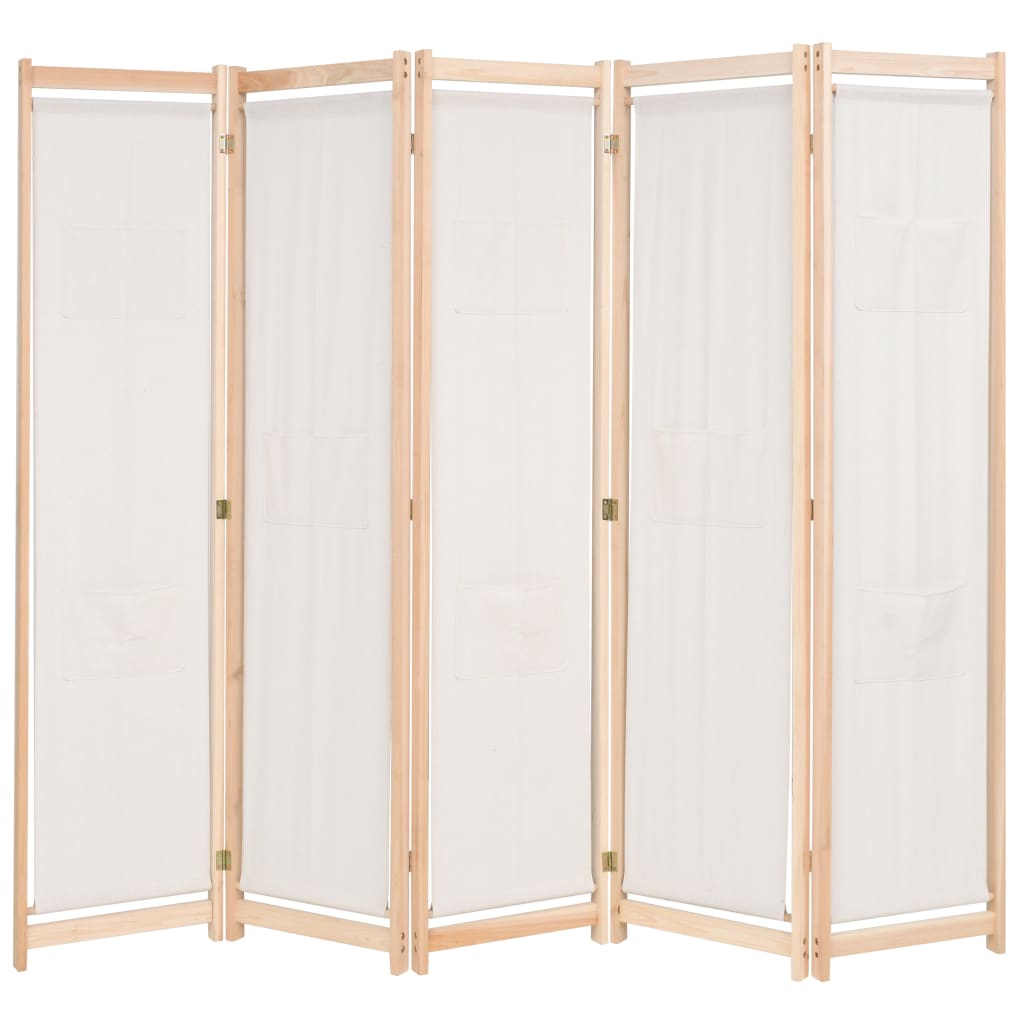 vidaXL Paravent crème 5 panneaux 200 x 170 x 4 cm Tissu