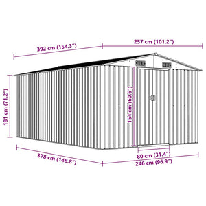 Gerätehaus 257x392x181 cm Metall Braun