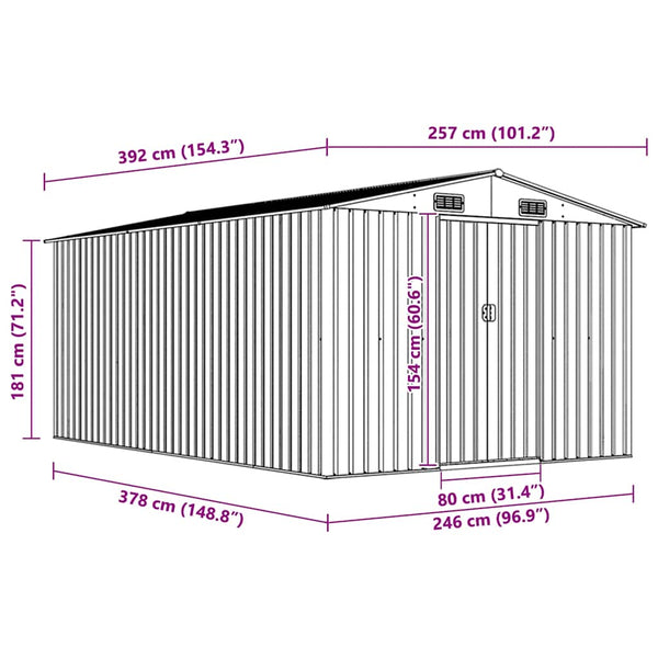 Gerätehaus 257x392x181 cm Metall Braun