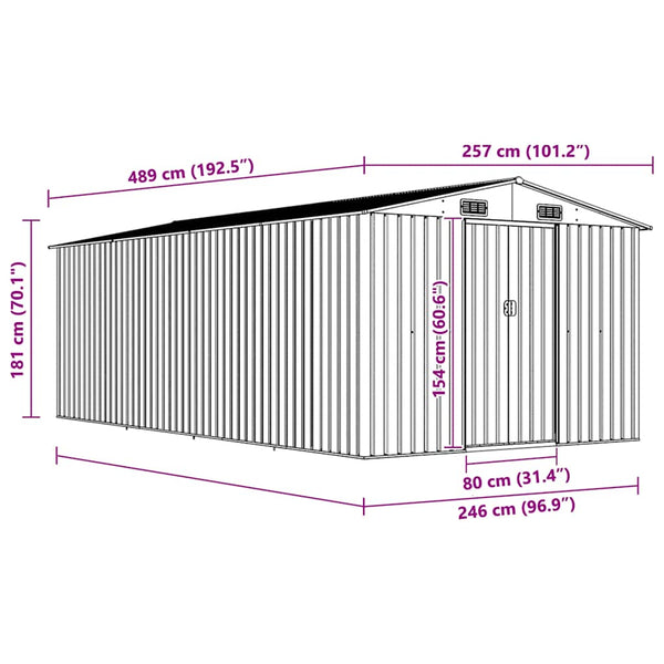 Gerätehaus 257x489x181 cm Metall Braun