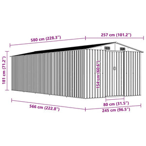 Gerätehaus 257x580x181 cm Metall Grau