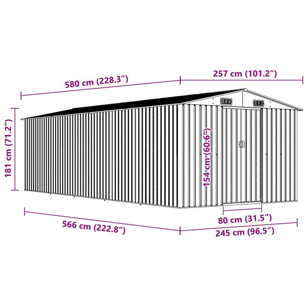 Gerätehaus 257x580x181 cm Metall Grau