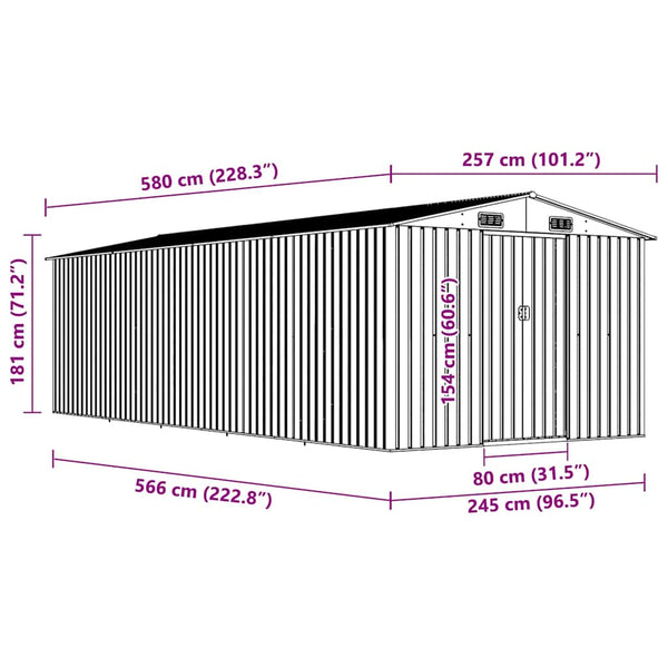 Gerätehaus 257x580x181 cm Metall Anthrazit