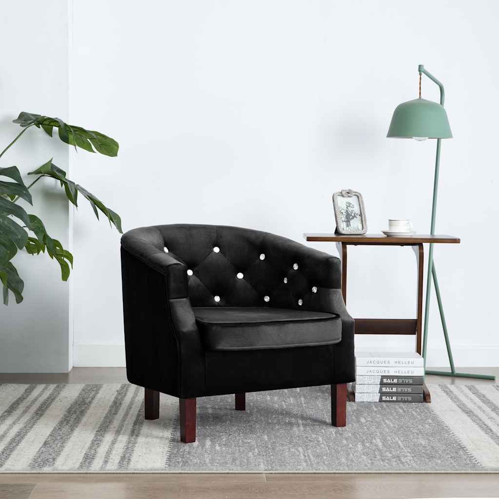 vidaXL Fauteuil Velours Noir