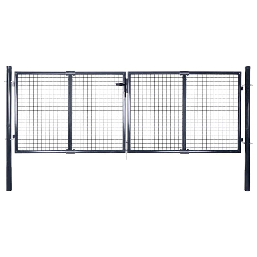 vidaXL Mesh Garden Gate Galvanized Steel 300 x 100 cm Gray