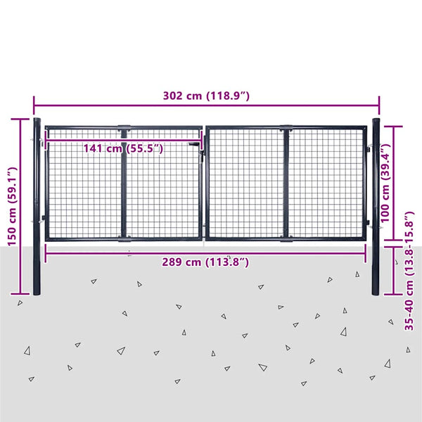 Maschen-Gartentor verzinkter Stahl 300 x 100 cm Grau