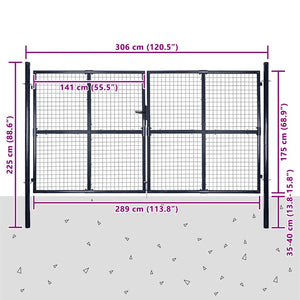Maschen-Gartentor verzinkter Stahl 300 x 175 cm Grau