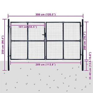Maschen-Gartentor verzinkter Stahl 300 x 200 cm Grau