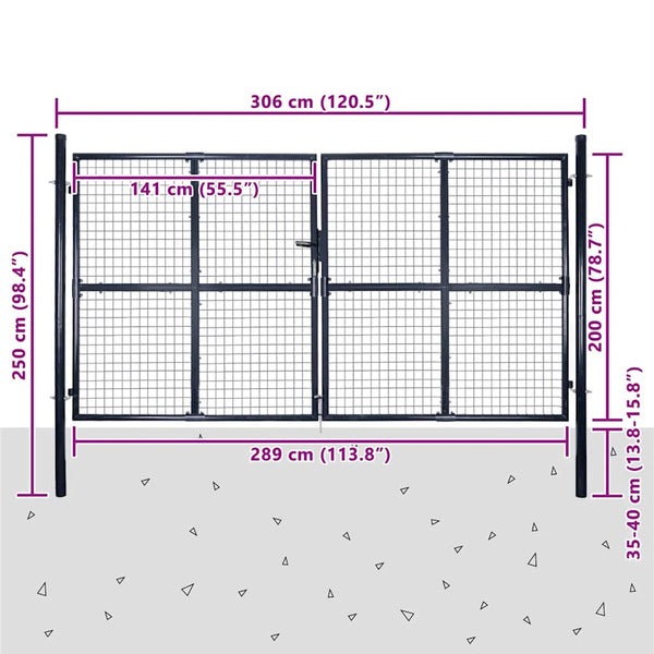 Maschen-Gartentor verzinkter Stahl 300 x 200 cm Grau