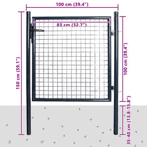 Maschen-Gartentor verzinkter Stahl 100 x 100 cm Grau
