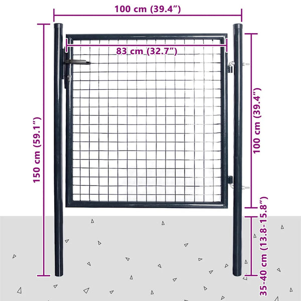Maschen-Gartentor verzinkter Stahl 100 x 100 cm Grau