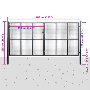 Maschen-Gartentor verzinkter Stahl 400 x 175 cm Grau