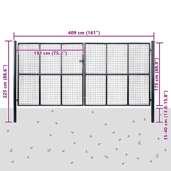 Maschen-Gartentor verzinkter Stahl 400 x 175 cm Grau