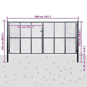 Maschen-Gartentor verzinkter Stahl 400 x 200 cm Grau
