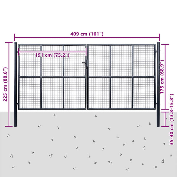 Maschen-Gartentor verzinkter Stahl 400 x 200 cm Grau