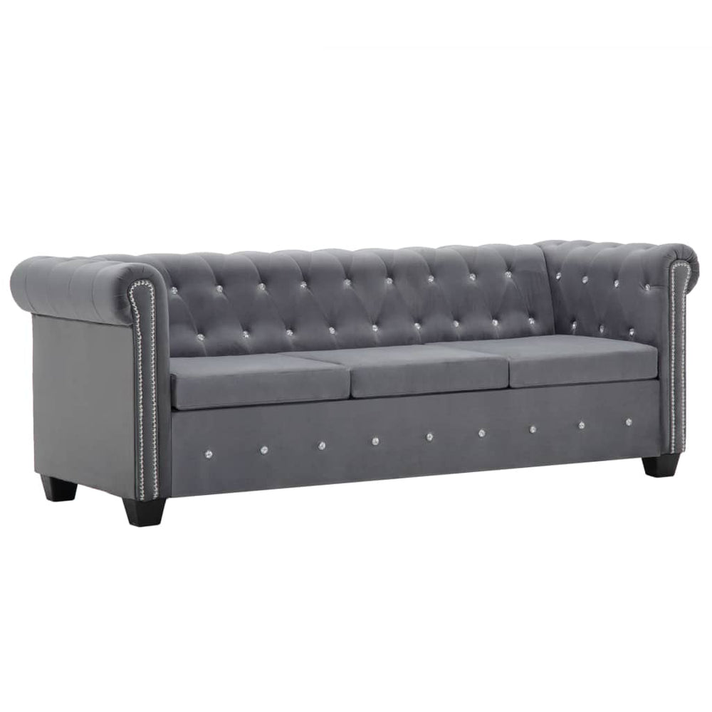 Chesterfield Sofa 3-Sitzer Samtbezug 199x75x72 cm Grau