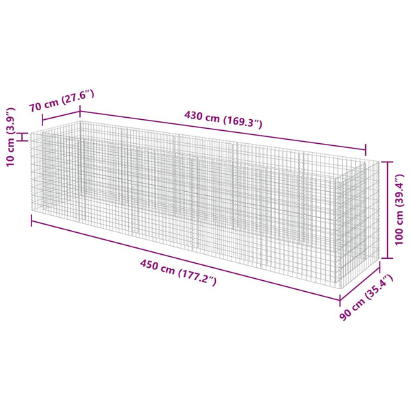 Gabionen-Hochbeet Verzinkter Stahl 450×90×100 cm
