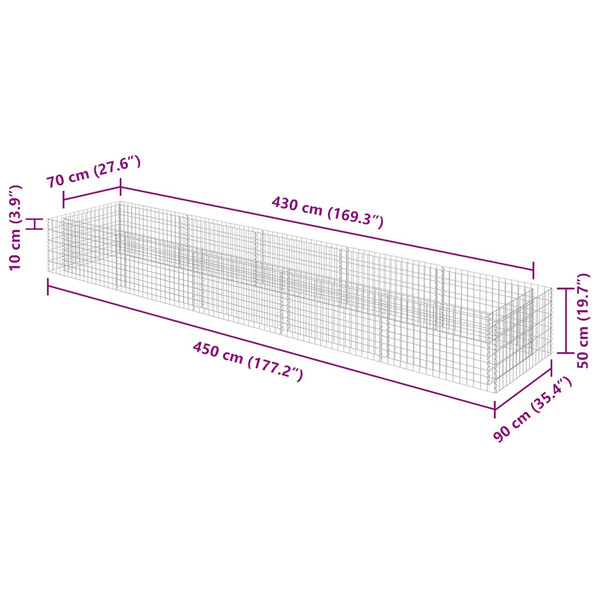 Gabionen-Hochbeet Verzinkter Stahl 450×90×50 cm