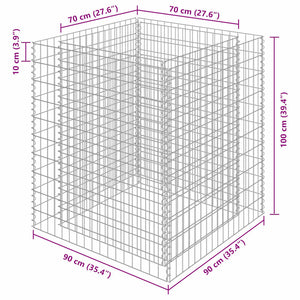 Gabionen-Hochbeet Verzinkter Stahl 90×90×100 cm