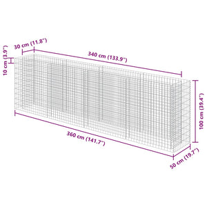 Gabionen-Hochbeet Verzinkter Stahl 360×50×100 cm