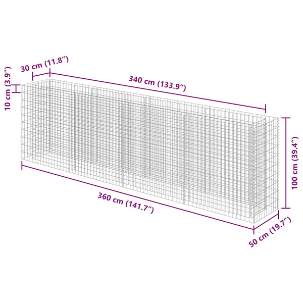 Gabionen-Hochbeet Verzinkter Stahl 360×50×100 cm