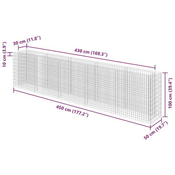 Gabionen-Hochbeet Verzinkter Stahl 450×50×100 cm