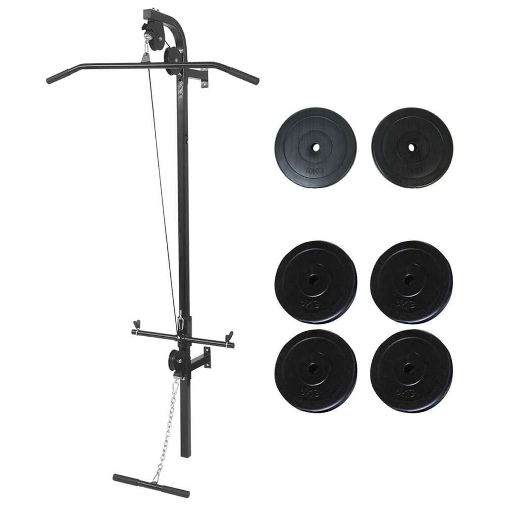 Fitnessstation Wandmontage mit Gewichtsscheiben 40 kg