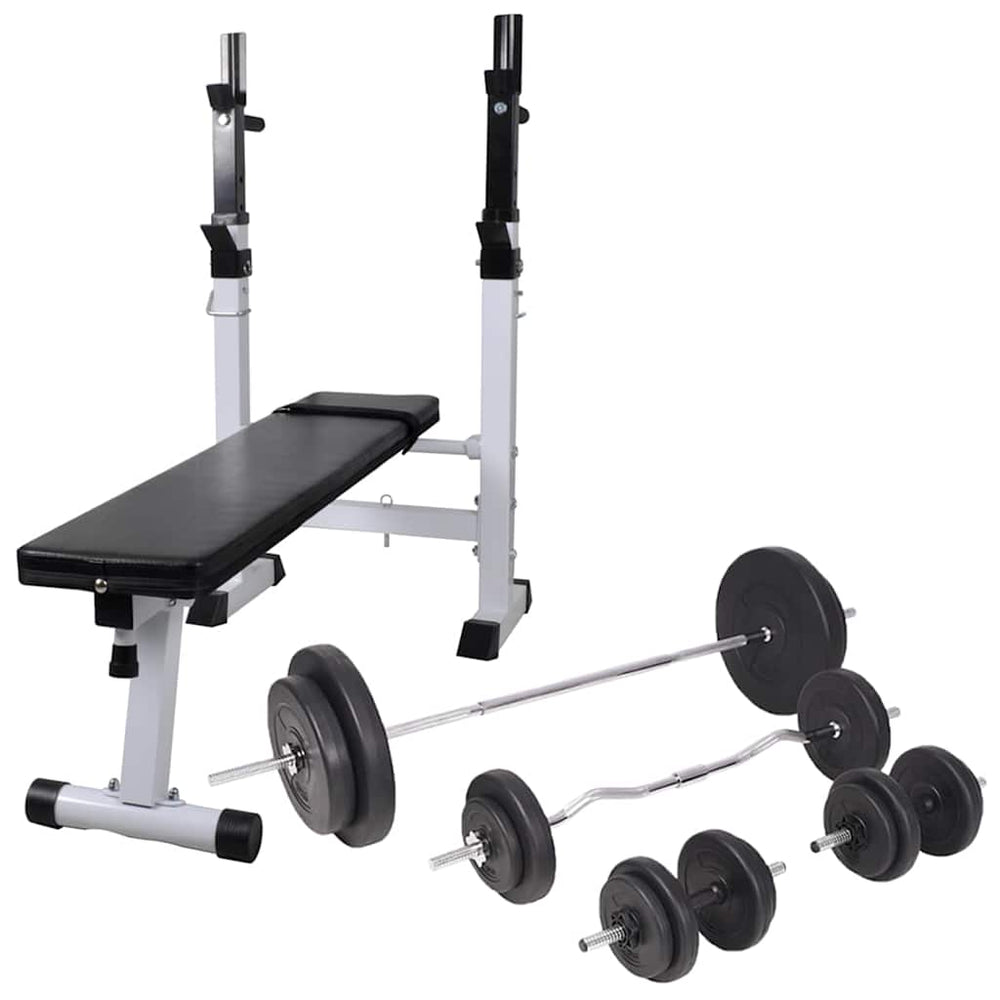 Hantelbank mit Ablage, Langhantel und Kurzhantel-Set 90 kg