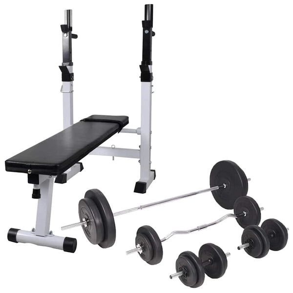 Hantelbank mit Ablage, Langhantel und Kurzhantel-Set 90 kg
