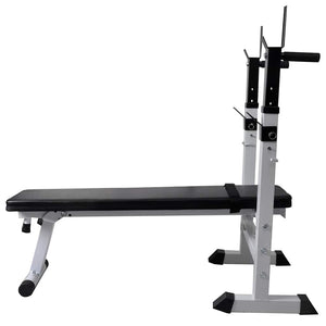 Hantelbank mit Ablage, Langhantel und Kurzhantel-Set 90 kg