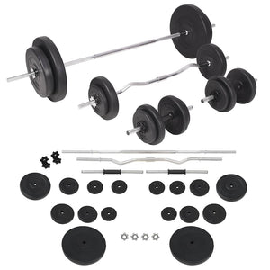 Hantelbank mit Ablage, Langhantel und Kurzhantel-Set 90 kg