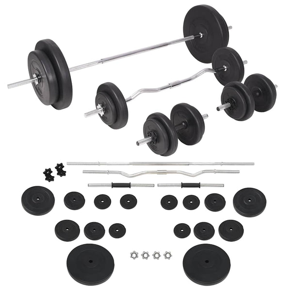 Hantelbank mit Ablage, Langhantel und Kurzhantel-Set 90 kg