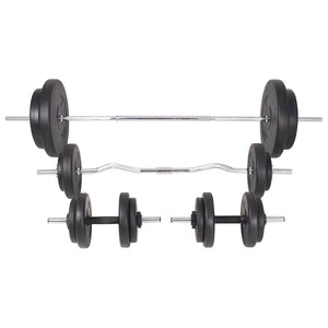 Hantelbank mit Ablage, Langhantel und Kurzhantel-Set 90 kg