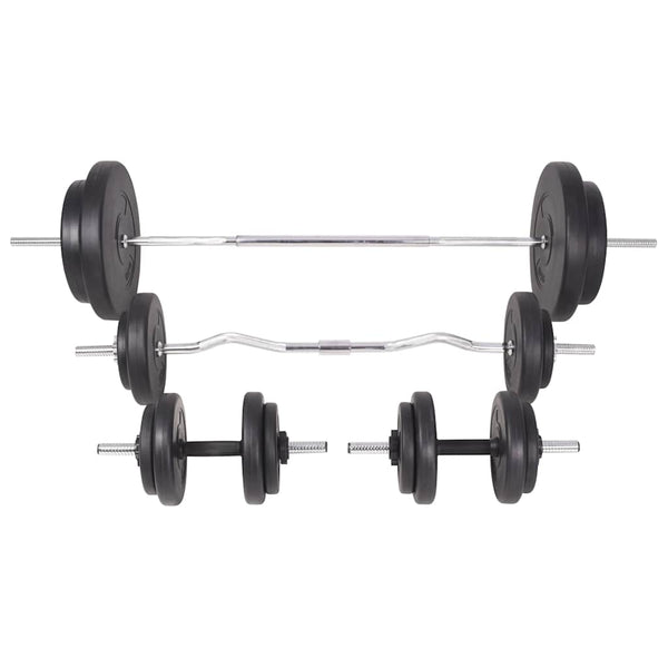 Hantelbank mit Ablage, Langhantel und Kurzhantel-Set 90 kg