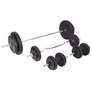 Hantelbank mit Ablage, Langhantel und Kurzhantel-Set 90 kg