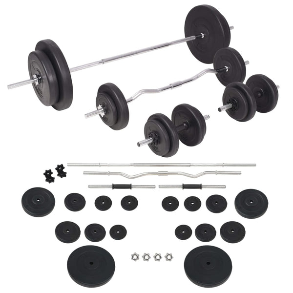 Hantelbank mit Ablage, Langhantel und Kurzhantel-Set 90 kg